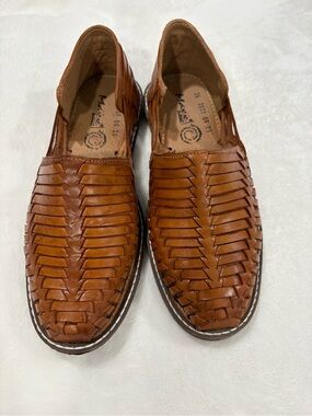 Men's Tan Woven Leather Slip-On Loafers